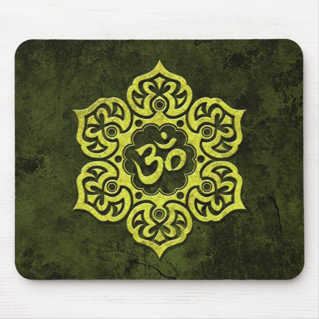 Green Stone Floral Om Mouse Mat (Front)
