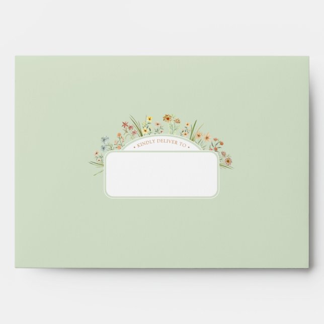 Green Storybook Woodland Wildflower Baby Shower Envelope (Front)