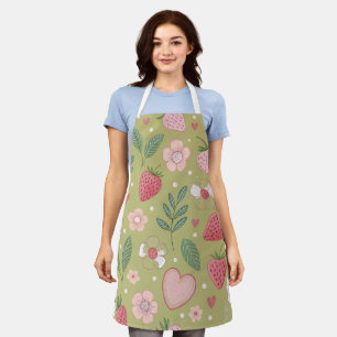 Green Strawberry Pattern All-Over Print Apron