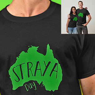 Green STRAYA Map for Australia Day on Dark T-Shirt