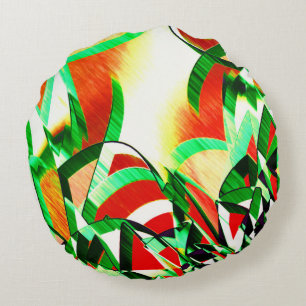Green streaks over coral orange image with drizzle round cushion