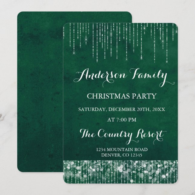 Green String Light Annual Christmas Party Invitation (Front/Back)
