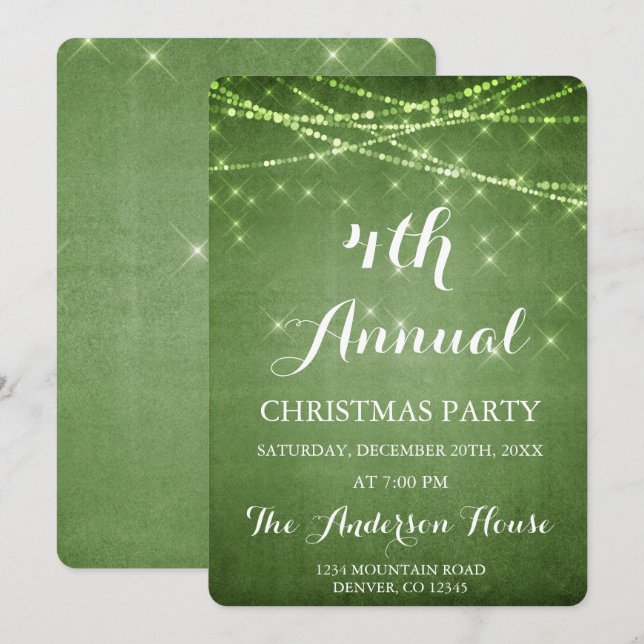 Green String Light Annual Christmas Party Invitation (Front/Back)