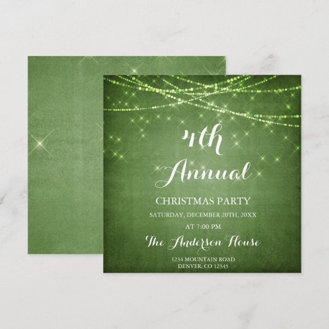 Green String Light Annual Christmas Party Invitation (Front/Back)