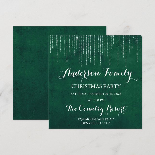 Green String Light Family Christmas Party Invitation (Front/Back)
