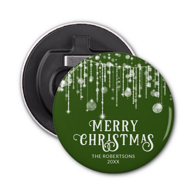 Green String Lights Christmas Party Bottle Opener (Front)