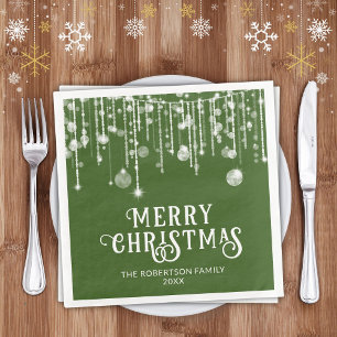 Green String Lights Christmas Party Napkin