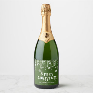 Green String Lights Christmas Party Sparkling Wine Label