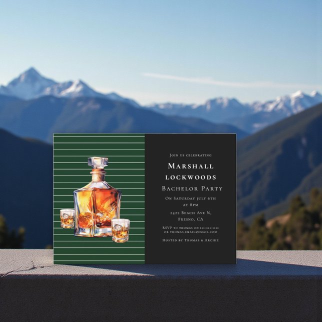 Green Stripe Amber Whiskey Bachelor Bash Invite (Creator Uploaded)