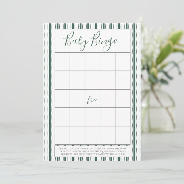 Green Stripe Baby Shower Bingo Cards (Standing Front)