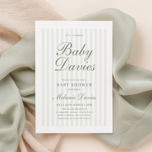 Green Stripe Baby Shower Gender Neutral Invitation