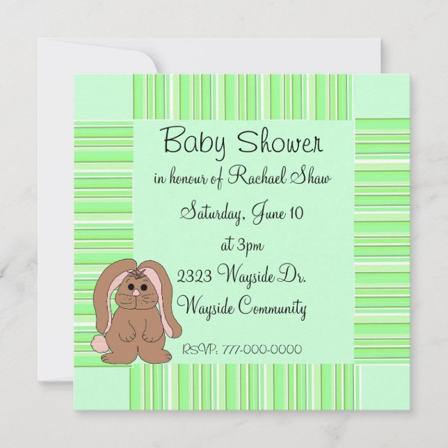 Green Stripe Baby Shower Invitation (Front)