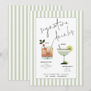 Green Stripe Bar Signature Drinks Custom Cocktails Invitation