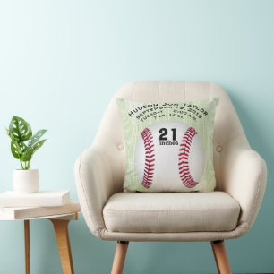 Green Stripe Baseball Boys Birth Record Cushion