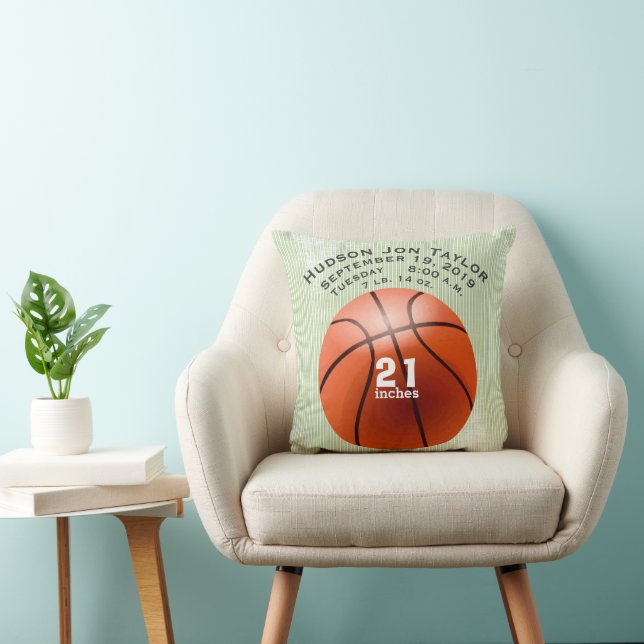 Green Stripe Basketball Boys Birth Record Cushion (Chair)