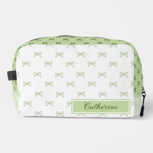 Green Stripe Bow Pattern Coquette Cosmetic Dopp Kit