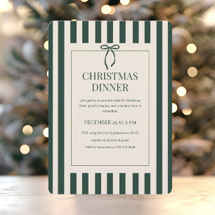 Green Stripe Christmas Dinner Invitation