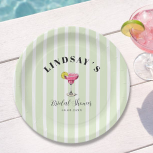 Green Stripe Cocktail Bridal Shower Paper Plate