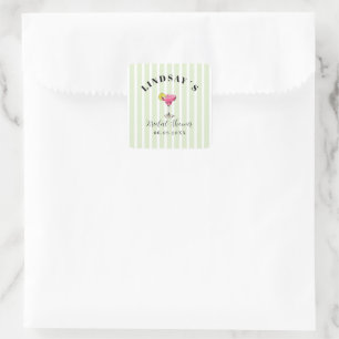 Green Stripe Cocktail Bridal Shower Square Sticker