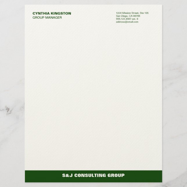 Green stripe ecru professional business company personalised letterhead (Front)