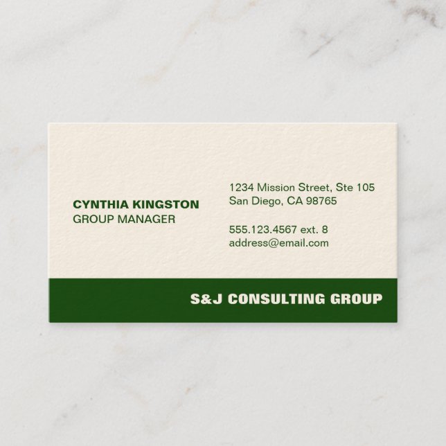 Green stripe ecru professional employee company business card (Front)