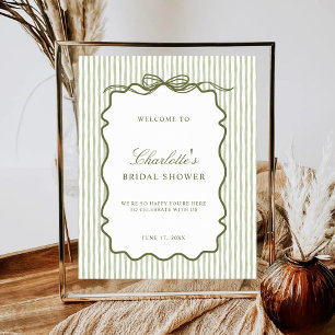 Green Stripe Elegant Wedding Bridal Shower Welcome Poster