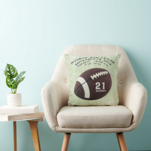 Green Stripe Football Boys Birth Record Cushion