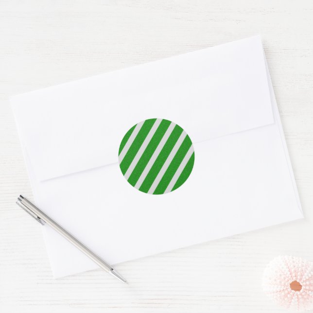 Green Stripe Glitter Classic Round Sticker (Envelope)