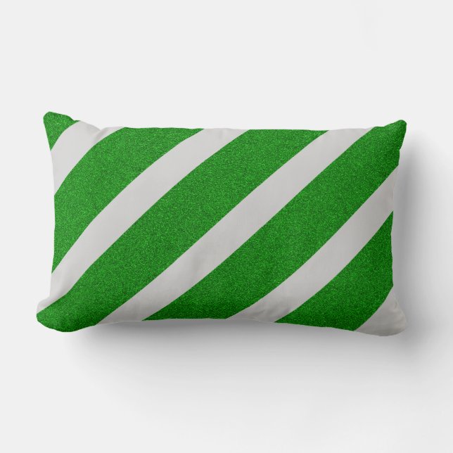 Green Stripe Glitter Lumbar Cushion (Front)