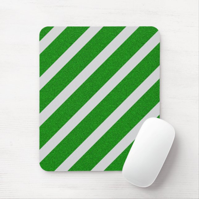 Green Stripe Glitter Mouse Mat (With Mouse)