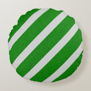 Green Stripe Glitter Round Cushion