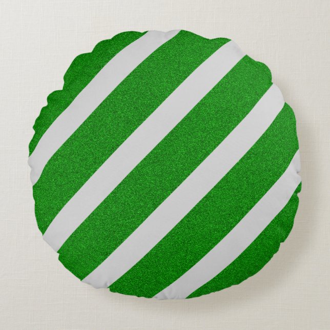Green Stripe Glitter Round Cushion (Front)