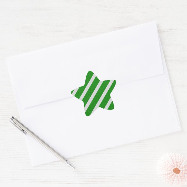 Green Stripe Glitter Star Sticker (Envelope)