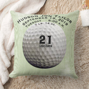 Green Stripe Golf Ball Boys Birth Record Cushion