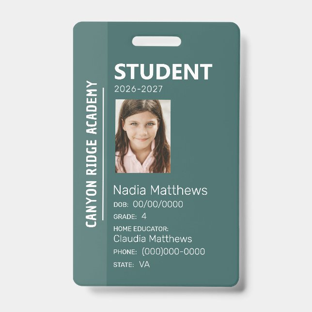 Green Stripe Homeschool Student ID Badge (Front)