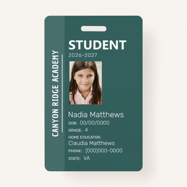 Green Stripe Homeschool Student ID Badge (Front)