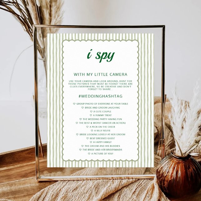 Green Stripe I Spy Wedding Game Wedding Photo Hunt Poster (Creator Uploaded)