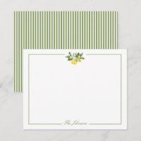 Green Stripe Lemon Branch Personalised Stationery