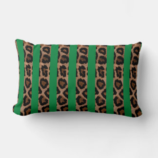 Green Stripe Leopard Print Lumbar Throw Pillow