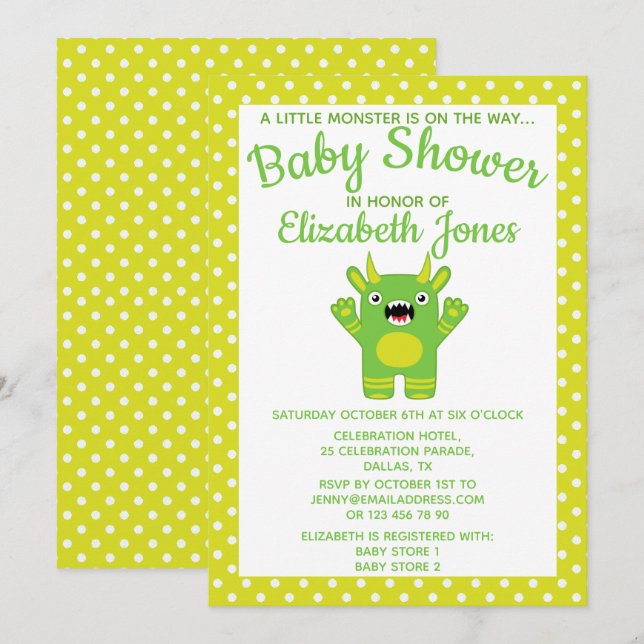 Green Stripe Little Monster Baby Shower Invitation (Front/Back)