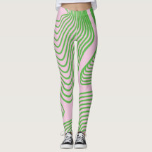 Green stripe on pink background leggins