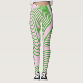 Green stripe on pink background leggins leggings
