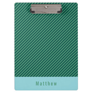 Green Stripe Patterned Customisable Name Clipboard