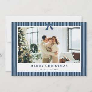 Green Stripe Red Bow Christmas Photo Holiday Card