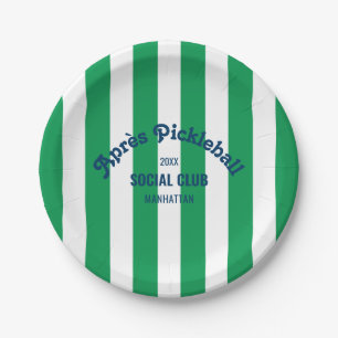 Green Stripe Retro Après Pickleball Social Club Paper Plate