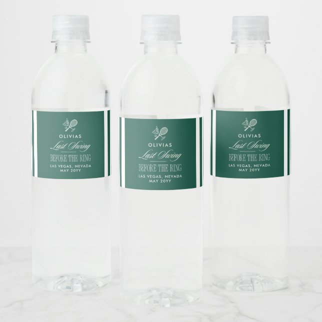 Green stripe Tennis Bachelorette Modern elegant Water Bottle Label (Bottles)