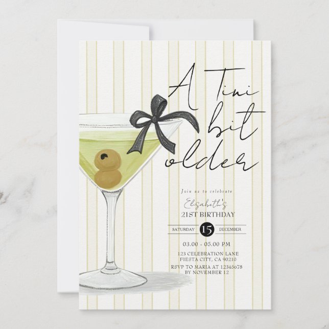 Green Stripe tiny bit older Olive Martini Birthday Invitation (Front)