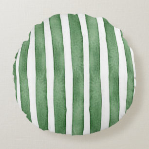 Green Stripe Water Colour Round Throw Pillow