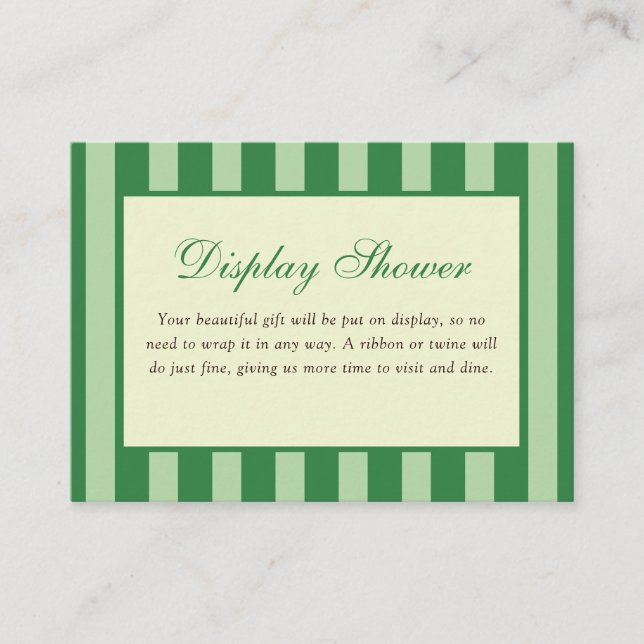 Green Striped Bridal Shower Display Shower Enclosure Card (Front)
