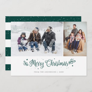 Green Striped Calligraphy Christmas Photo Cards